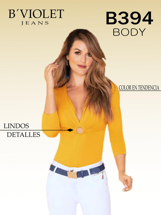 Ref. 059 -B-394 Body Colombiano De Moda Con Hermoso Color Mostaza y Escote - ropacolombianaeneuropa