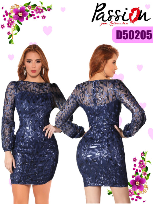 Ref. 003 -D50205 Vestido Corto Manga Larga estilo de Moda Americano