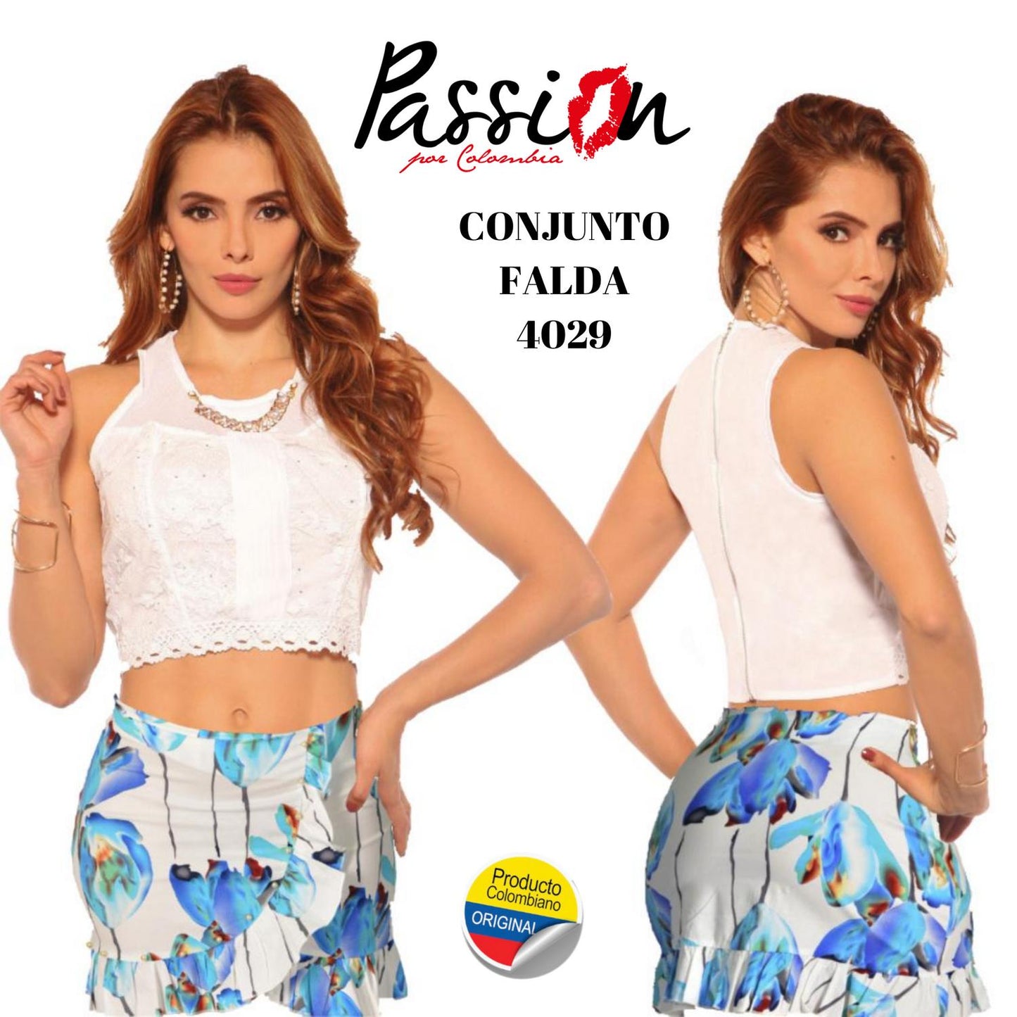 Ref. 030 -4029 Conjunto de Falda y blusa Colombianos de Moda