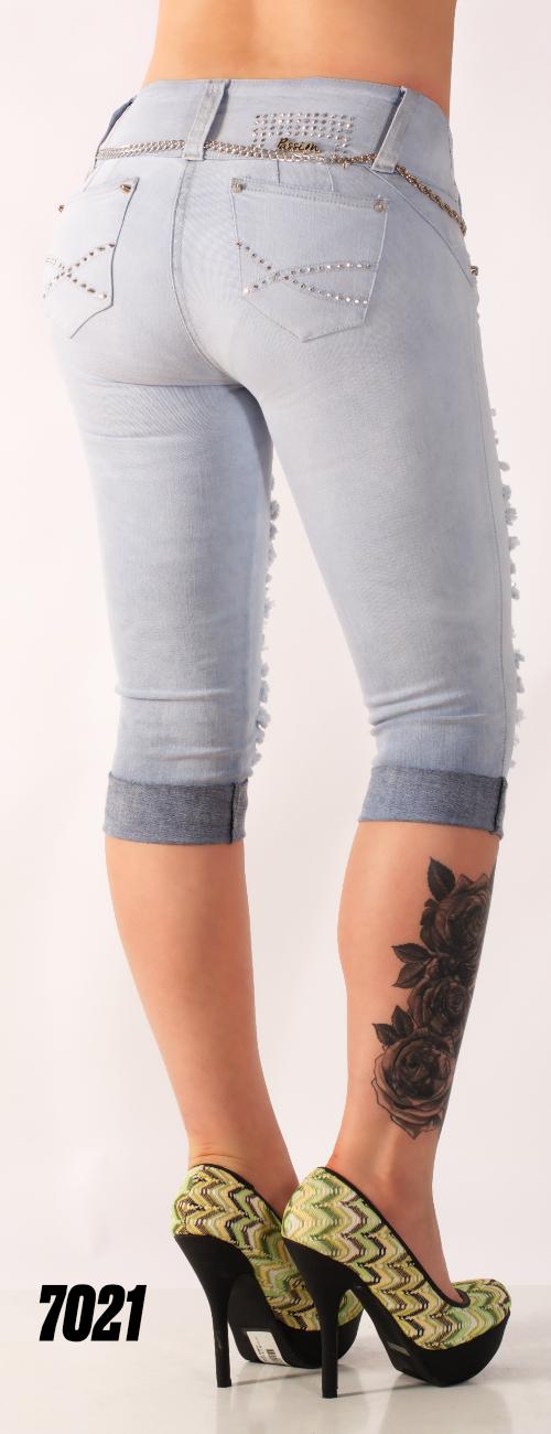 Ref. 030 -7021C Capri Jean capri sin bolsillos - ropacolombianaeneuropa