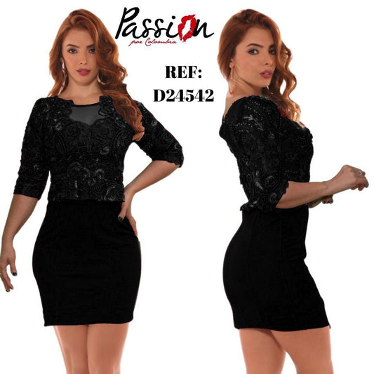 Ref. 003 -D23400-24542 Vestido de Fiesta corto con falda y superior decorado con lentejuelas