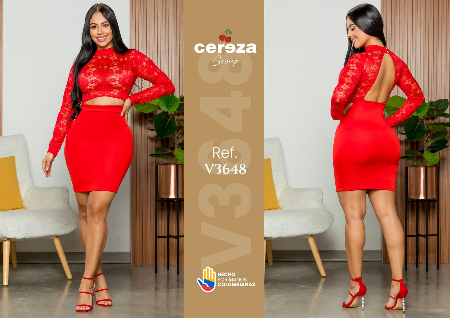 Ref. 004 -V3648 Vestido Colombiano Marca Cereza con Diseño exclusivo, Corto y con Espalda Descubierta que lo hace super sexy y llamativo